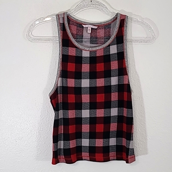 VICTORIA'S SECRET Racerback Plaid Stretchy Tank Comfy Soft Casual, size Small - Picture 1 of 5